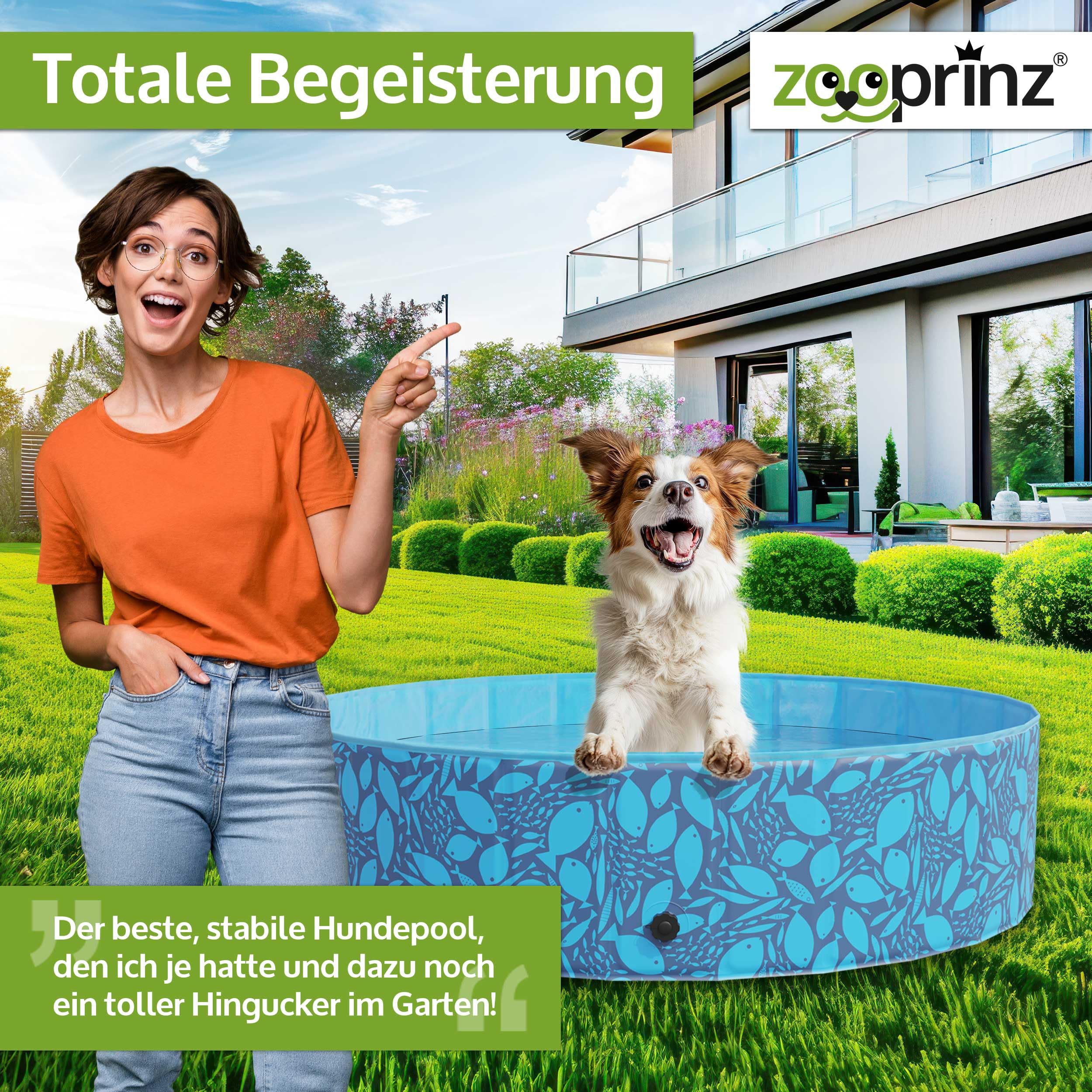 zooprinz Faltbarer Pool 120x30 cm Hundepool stabil rutschfest Planschbecken Hund Kind