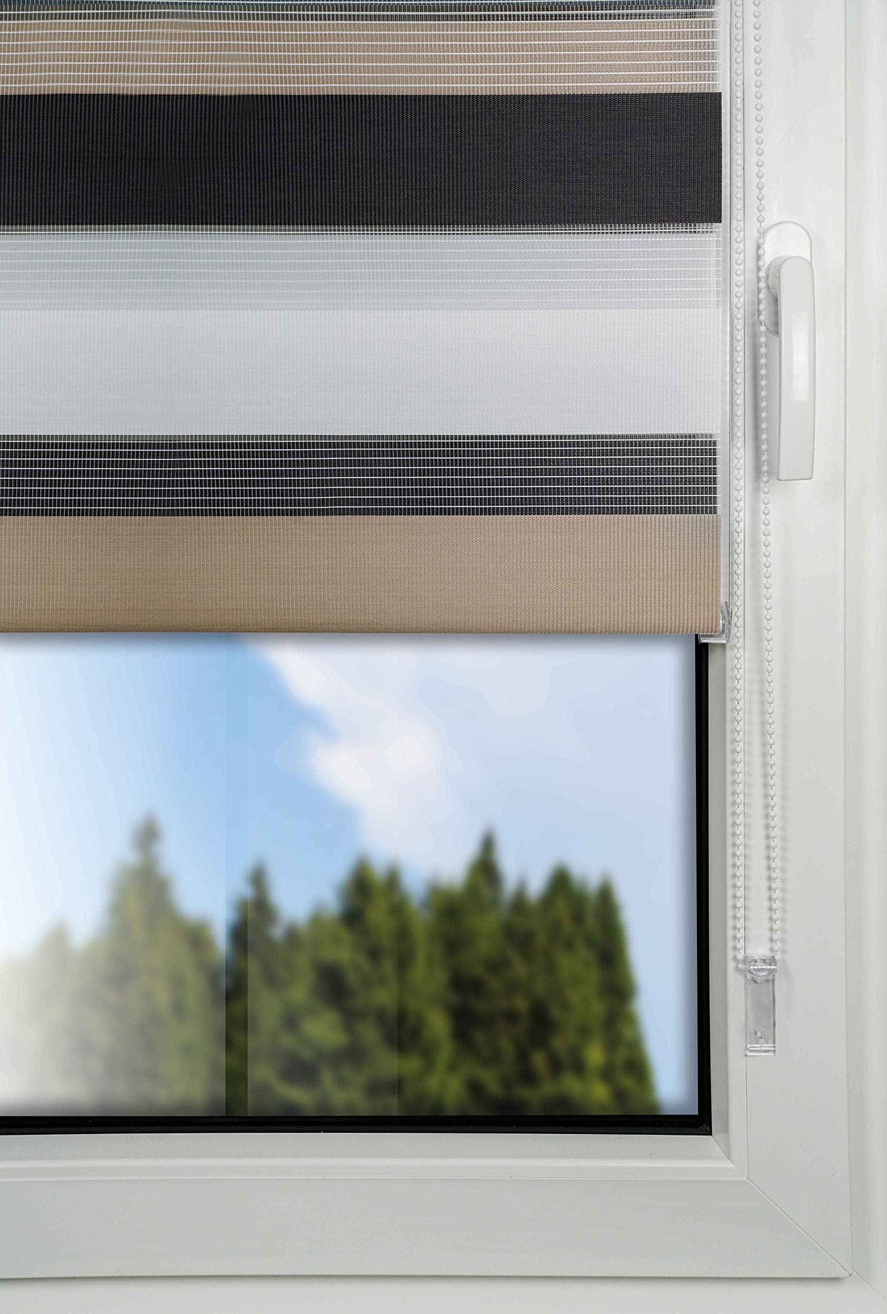 Doppelrollo Klemmfix Duo Rollo für Fenster ohne Bohren, Sonnenschutz Plisseerollo lichtdurchlässig und Blickdicht Cappuccino 80x210 cm
