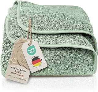LAYNENBURG Premium Baumwoll-Frottierdecke 150x200 cm - dünne, leichte & kühlende Sommerdecke - als Sofadecke, Steppdecke & Frotteedecke (mint-grün)