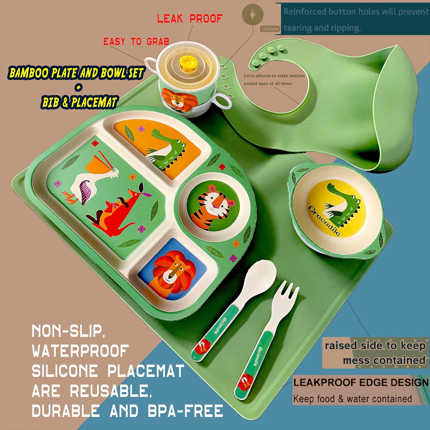 Kids Plates And Bowls Sets Non Toxic, Bamboo Toddler Plates for Little Ones, Toddler Dinnerware Set & Platos Para Bebes
