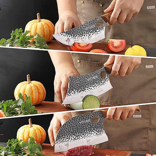 Miniatura 3 de Juego de 3 cuchillos de carnicero forjado a mano de 7 pulgadas, chef serbio de 7 pulgadas y cuchillo vikingo de 6.5 pulgadas, ideal para interiores