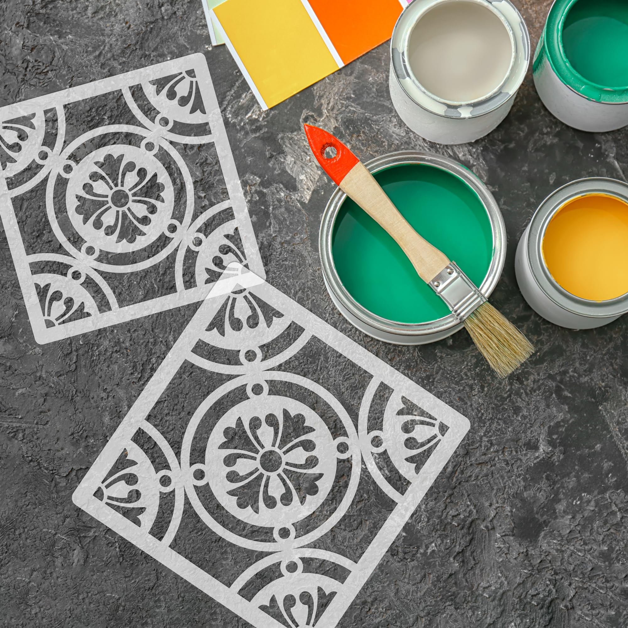 NAKLEO Pochoir à Carreaux pour Peinture 60x60cm, Grand Format Modèle en Plastique et Réutilisable, Lagoa Espagnol Floral Mosaïque Marocain, DIY Bricolage Décoration, Pavé Blocs Béton Sol Mur