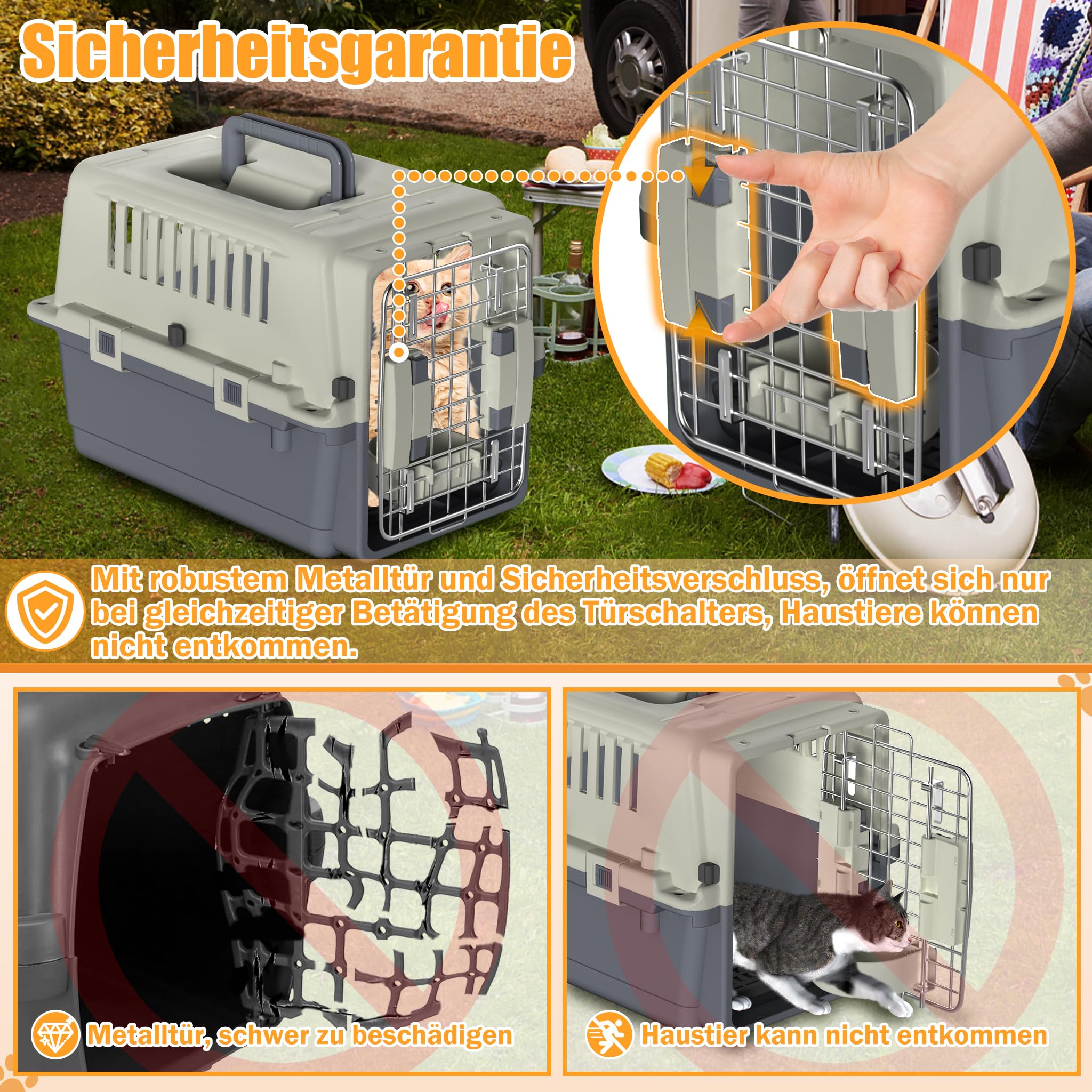 XMTECH Hundetransportbox Transportbox Flugzeugbox für Tiere, Reisebox für Hunde, mit Sicherheitsverriegelung & Lüftungsgitter, L 60 x B 40 x H 40 cm