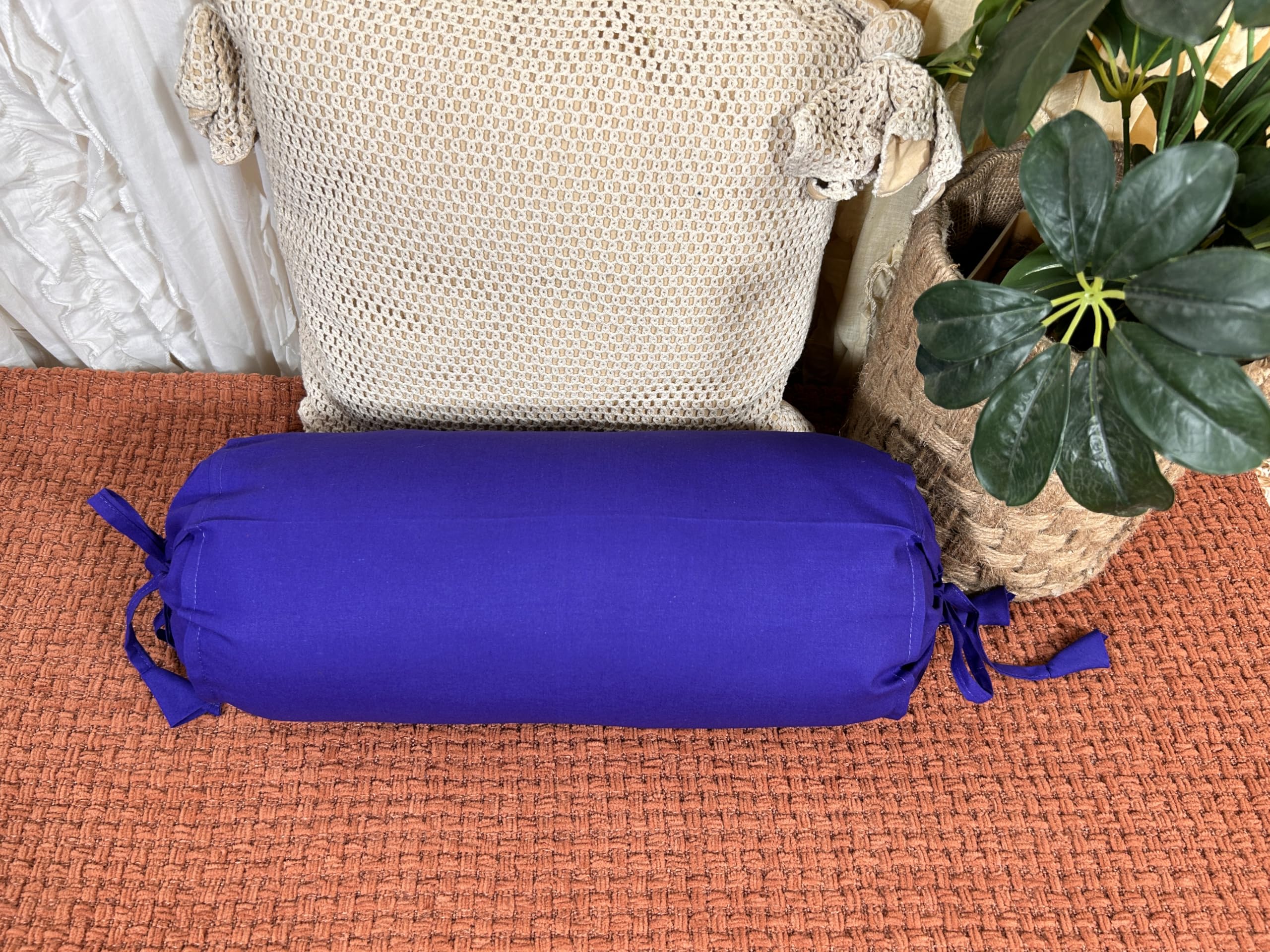 2 Pcs Cervical Neck Roll Pillow Cover with Drawstring closures Round Neck Roll Pillow Case cotton Bolster Pillowcases for Cylindrical Cushion (Purple Plum, 3 x 18 inch (7.5 x 45.5 cm))