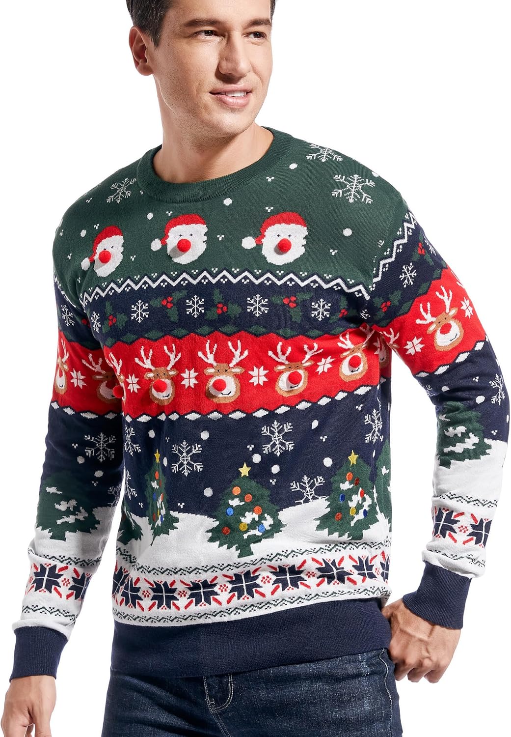 Men's Christmas Rudolph Reindeer Holiday Festive Knitted Sweater Cardigan Cute Ugly Pullover Jumper - Image 2
