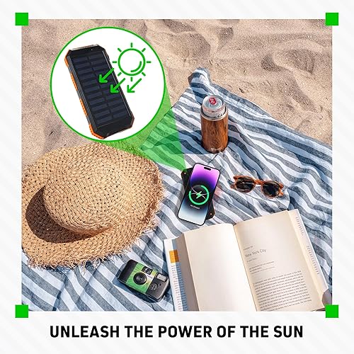 Miniatura 7 de ChargeWorx Banco de energía solar con 2 puertos USB-A más puertos de carga USB-C y micro-USB, capacidad de 15,000 mAh, incluye brújula y linternas