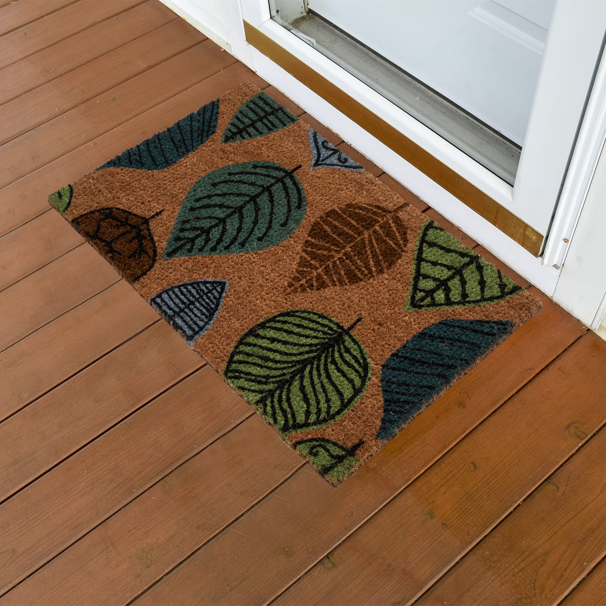 NINAMAR Paillasson Feuilles Colorées - Fibre de Coco Naturelle - 75 x 45 cm
