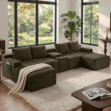 140" Modular Sectional Sofa, Boneless Couches for Living Room, Brown