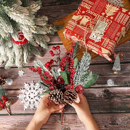 Vista 19 de Boao 12 púas de pino de Navidad grandes de 11 pulgadas, decoración de árbol de bayas rojas, púas y aerosoles con cono, ramas falsas artificiales