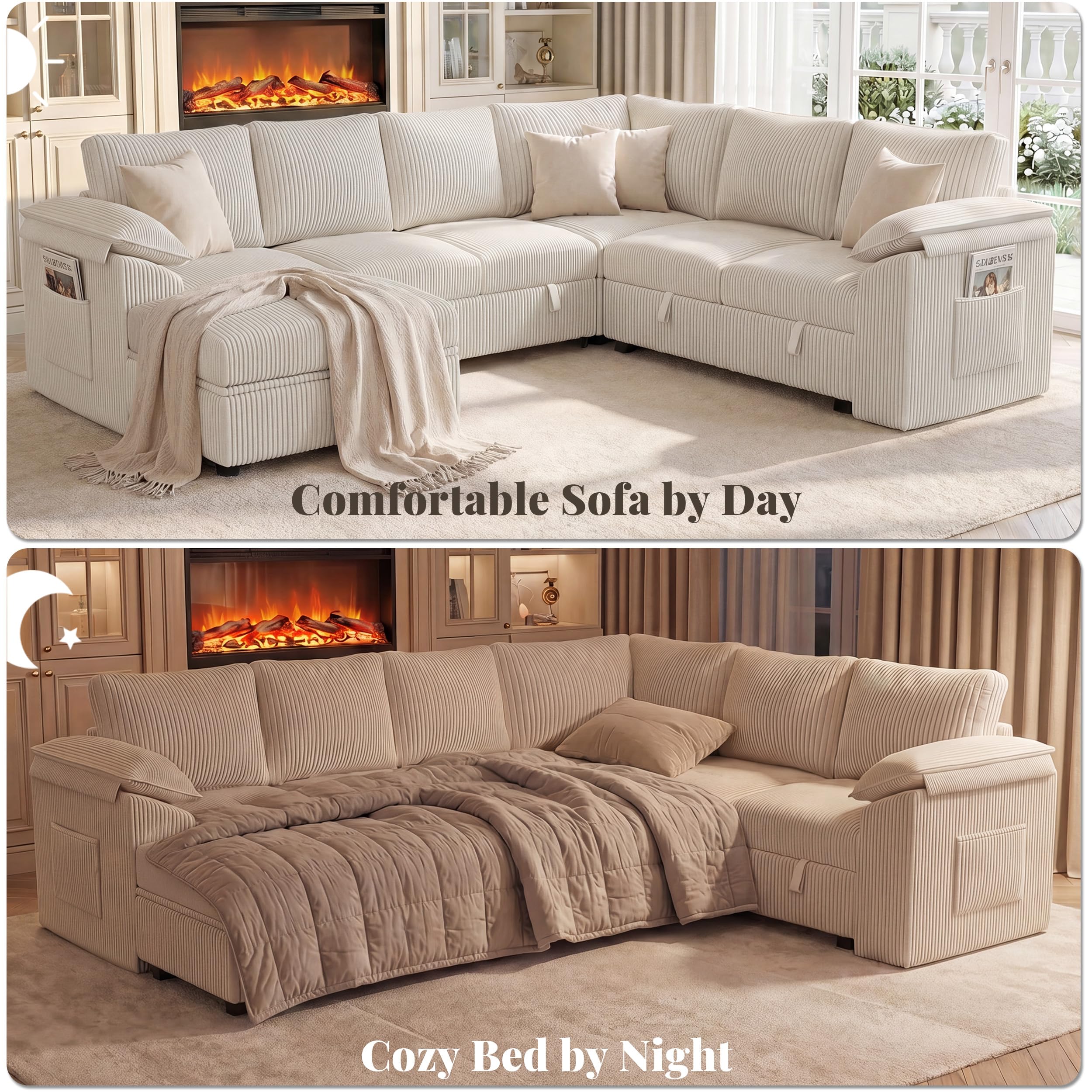 Leramaner 108 In L Shaped Modular Sectional Sofa Couch for Living Room, Beige — product photo
