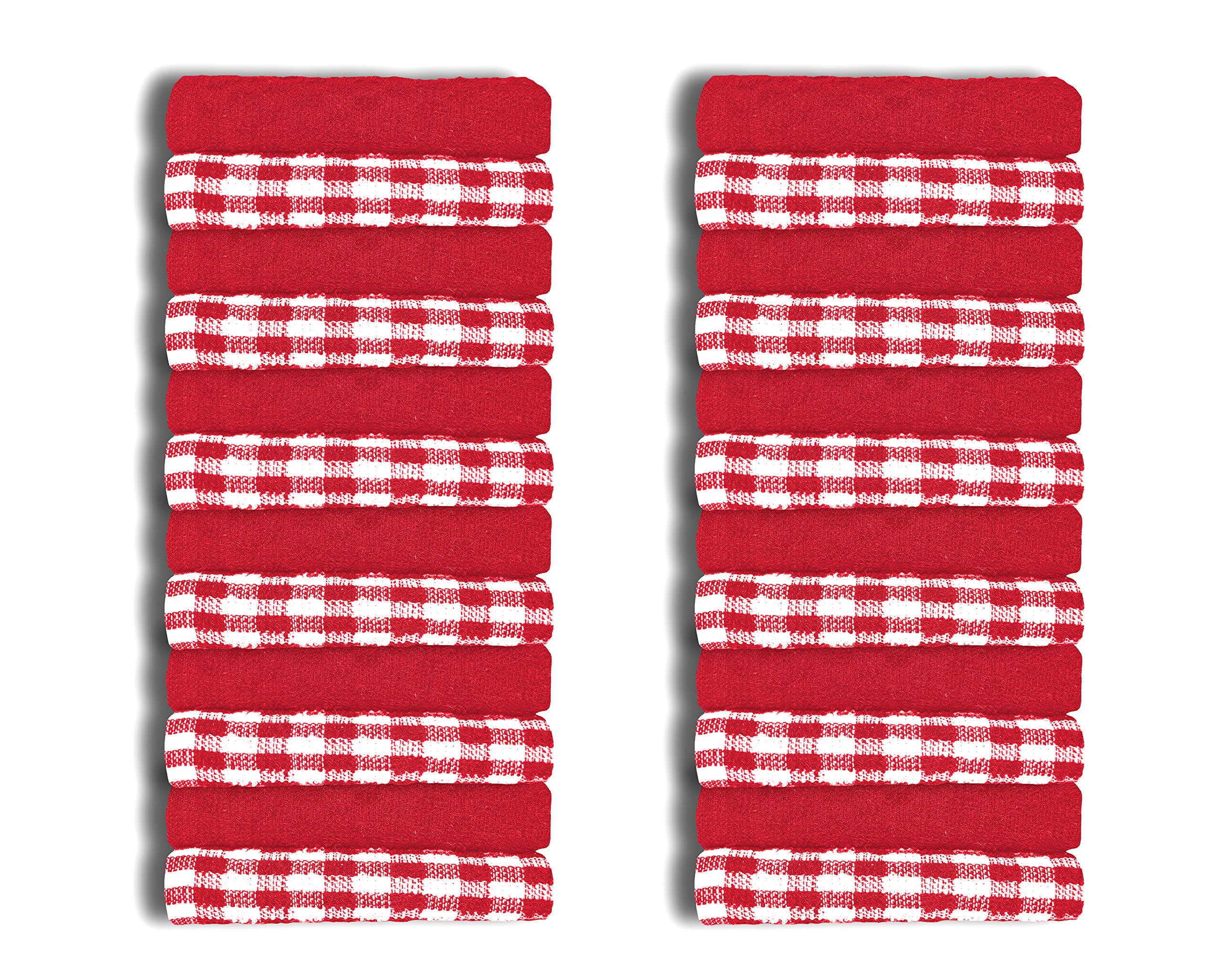 A & B Traders Red 100% Cotton Terry Tea Towels Packs (Sets Of 2, 3, 6, 12 Or 15) Egyptian Mono Check Superdry Soft Professional Hotel Quality Kitchen Dish Cloth (, 24)