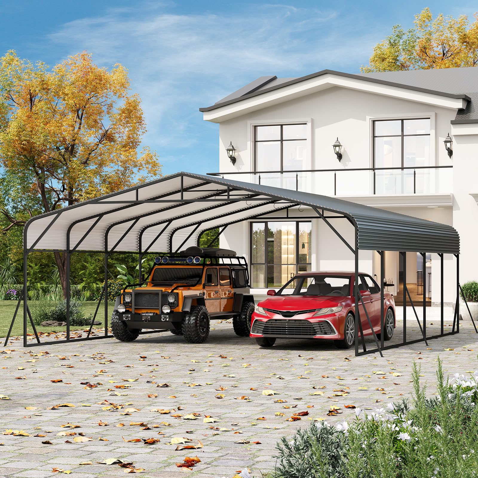 GAOMON Metal Carport, Carport with Reinforced Base and Galvanized Steel Roof, Heavy Duty Garage Car Shelter Shade, Outdoor Car Port Canopy for SUV, Truck, Boats, 20x25 FT