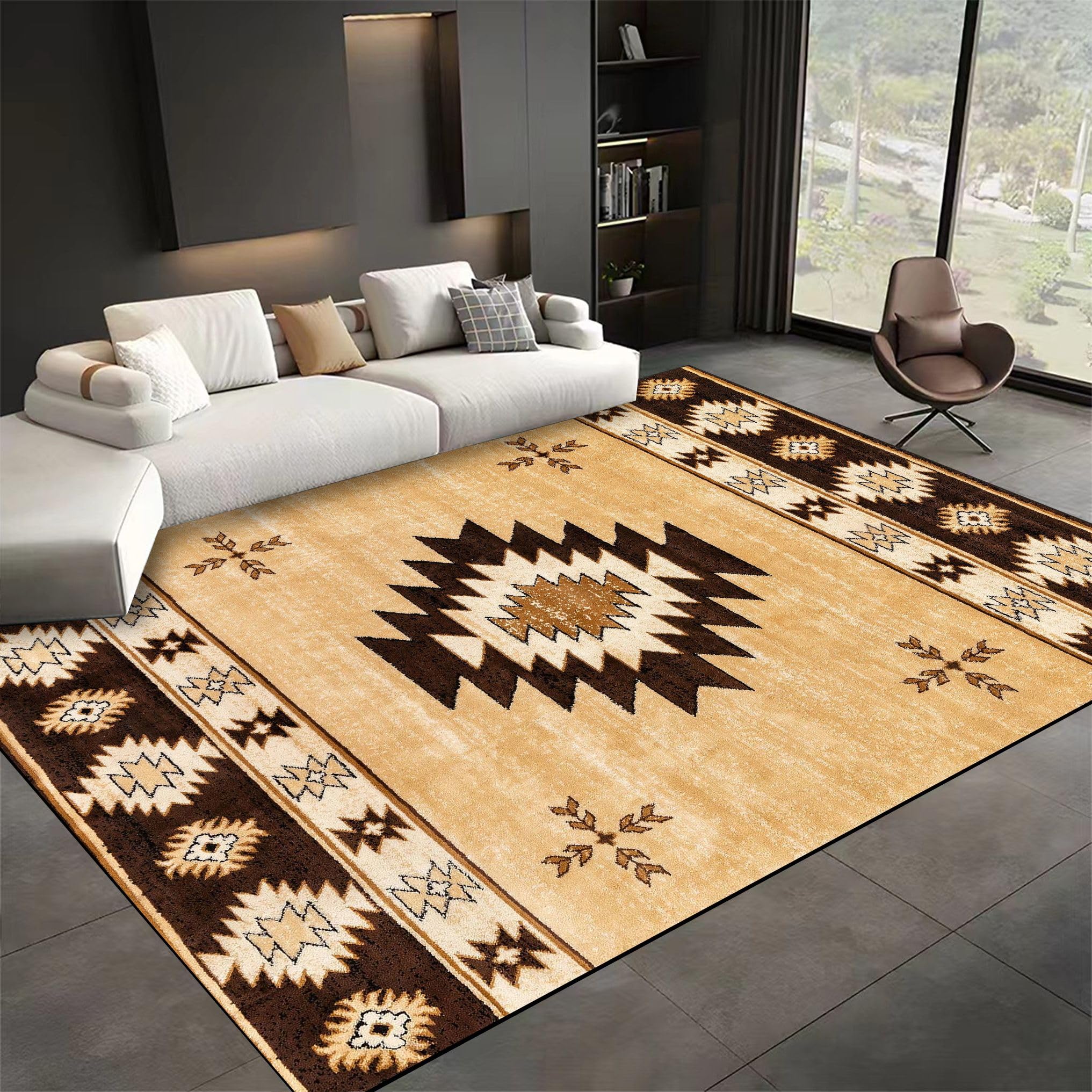 SMXVRC Western Rugs for Living Room, 180x230cm, Native Southwestern American Indoor Carpet, Vintage Style Soft Breathable Non Slip Rug, Foldable Low Pile Easy Clean Mat for Family Bedside Floor
