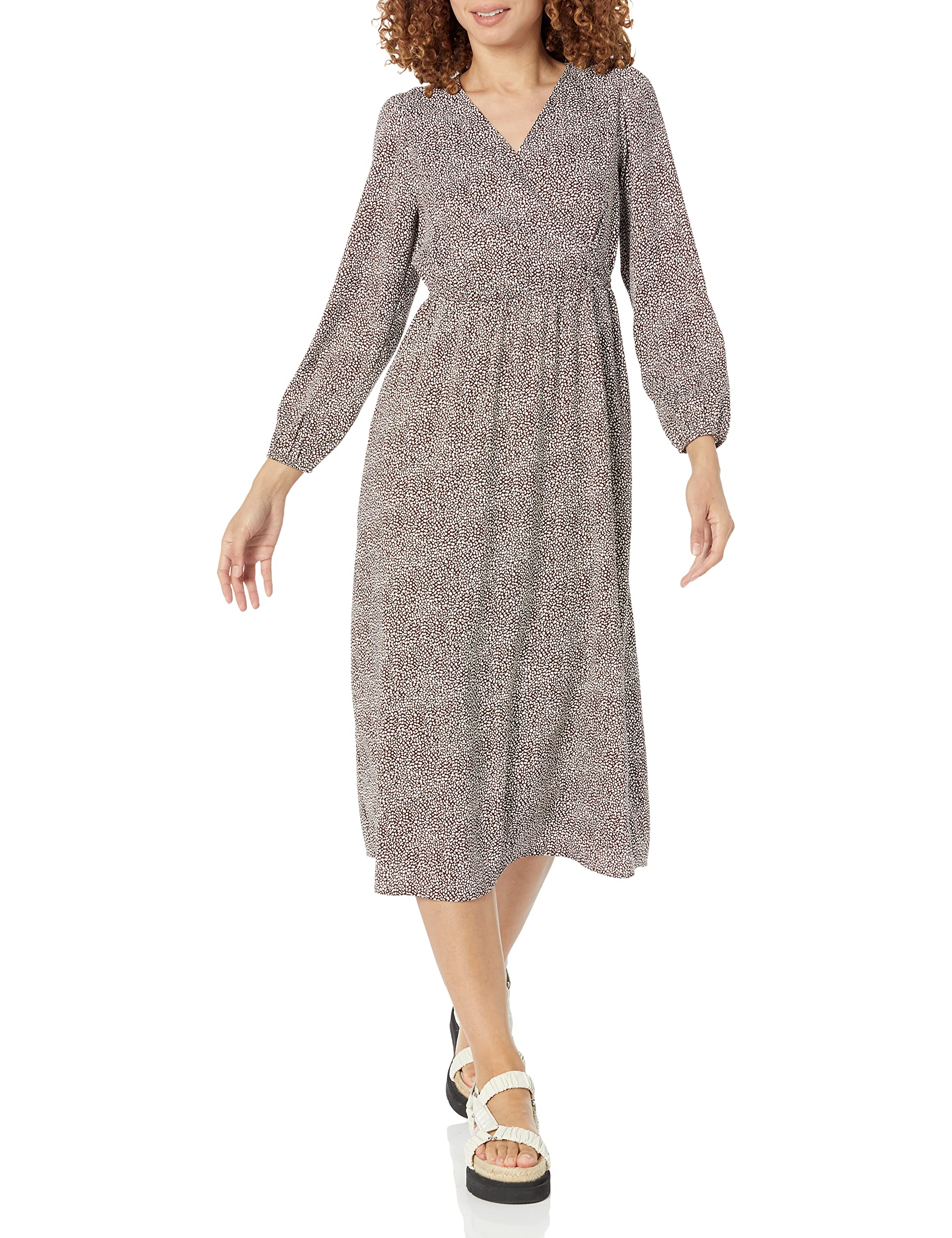 Amazon Essentials Damen Leichtes Georgette-Midikleid mit Langen Ärmeln und V-Ausschnitt (in Übergröße erhältlich)