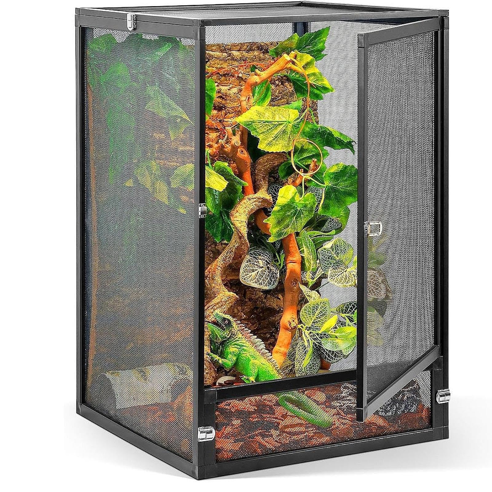Jaula de Malla de Aluminio para Serpientes, Terrario para Reptiles, Estuche Resistente de Aleación de Aluminio, Alojamiento Profesional para Camaleone, 43x43x66cm