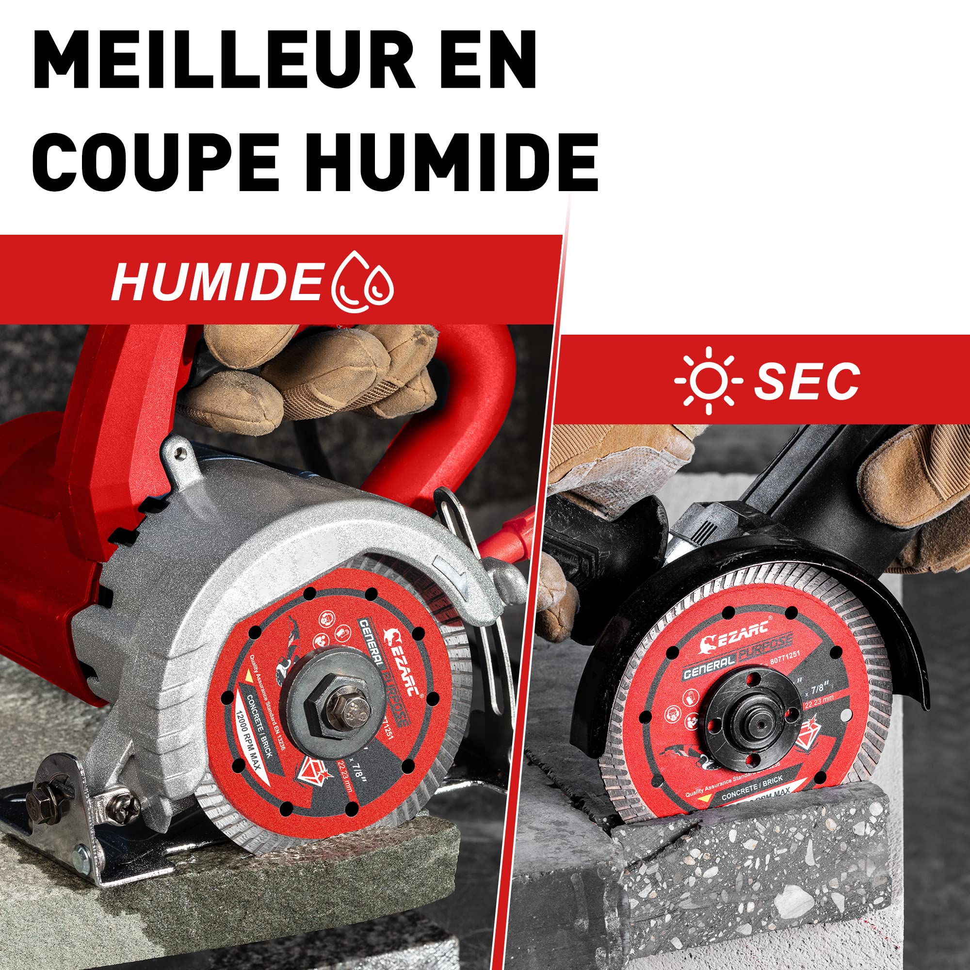 Disque Diamant - EZARC 125 mm Turbo Disque à tronçonner Diamanté, Coupe rapide et Lisse sur Granit, Marbre, Béton, Brique(Lot de 2)