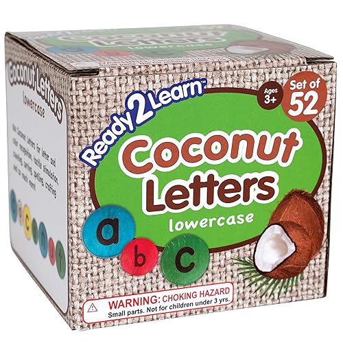 Miniatura 6 de READY 2 LEARN Letras de coco, minúsculas, juego de 52, contadores naturales, hechos a mano para niños, uso para manualidades y actividades de