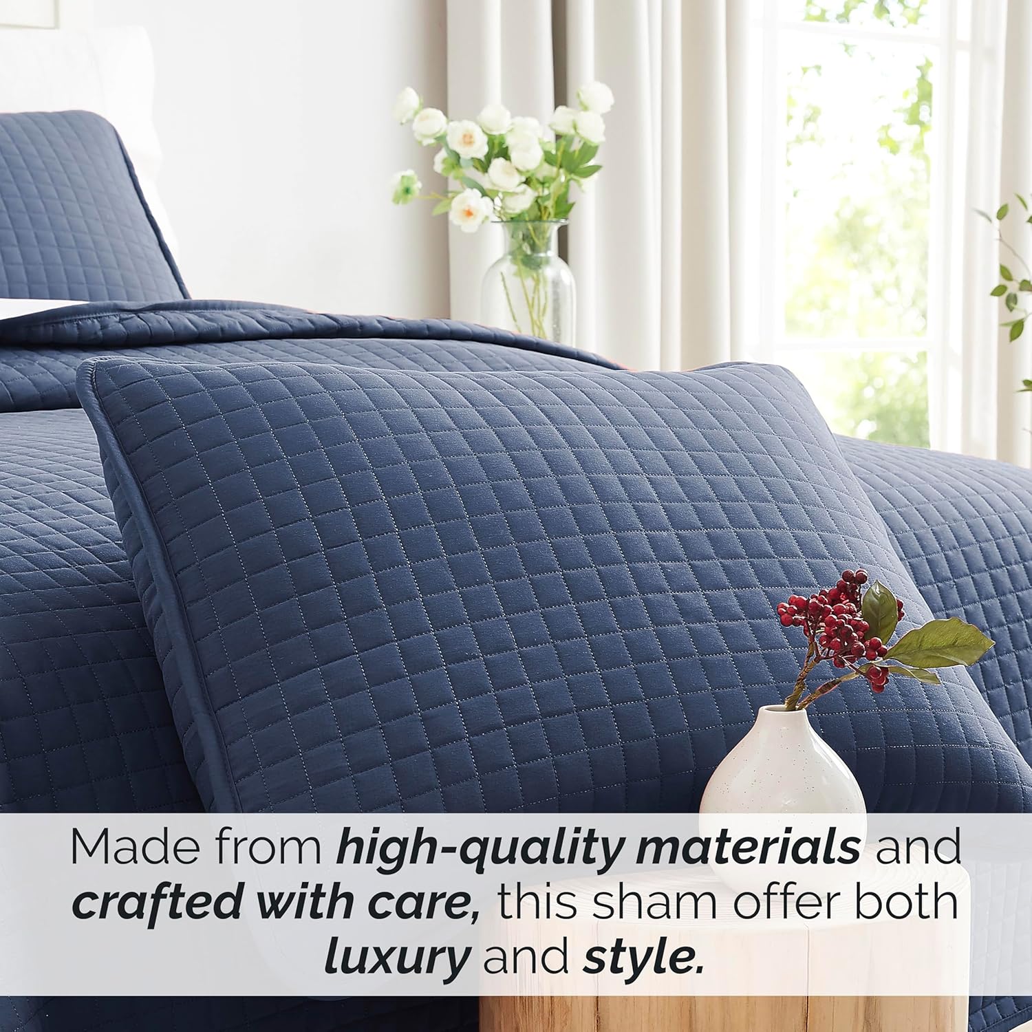 Southshore Fine Living, Inc. Decorative Blue Pillow Covers 22"x 22", Set of 2 Euro Pillow Covers, Quilted Euro Shams Fit Square Throw Pillows for Couch or Bed, Complements Quilt Set, Dark Blue