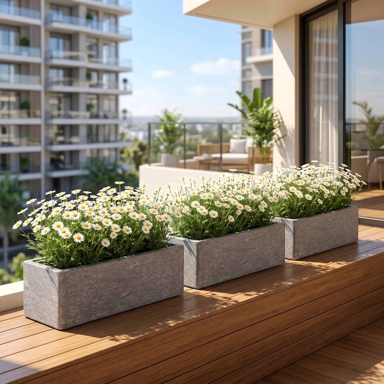 24 Inch Rectangular Concrete Planter,Durable All-Weather Use with Drainage Holes,Large Rectangular Planter for Outdoor Indoor Plants