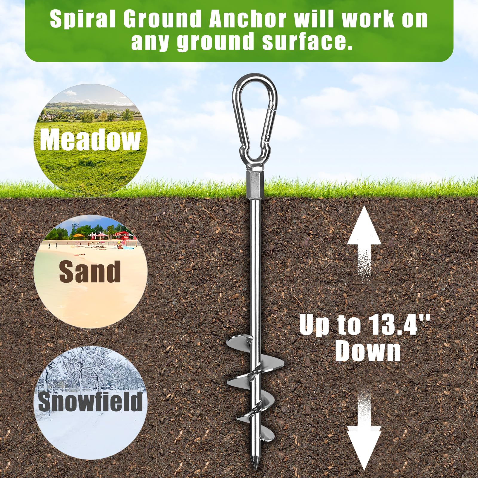 Insaga Lot De 4 Piquets De Tente, 45 Cm D'ancrage Au Sol En Métal Robuste Avec Lame En Spirale à Visser Pour Balançoire/camping/abri/chien/abri De Voiture Avec œillet Fixe