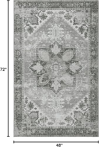 Miniatura 2 de SAFAVIEH Alfombra lavable Tucson Collection - 4 x 6 pies, salvia oscura y marfil, antideslizante, ideal para zonas de alto tráfico en vestíbulo,