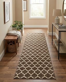 Rugs.com - Lattice Collection Rug – 10 Ft Runner Brown Easy-Clean Rug – Modern Trellis for Hallways, Entryways, and Kitchens