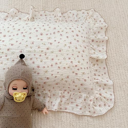 Vista 186 de BuLuTu Funda de almohada de muselina de algodón para niños pequeños, tamaño estándar, estampado de flores de Galsang, suave funda de almohada
