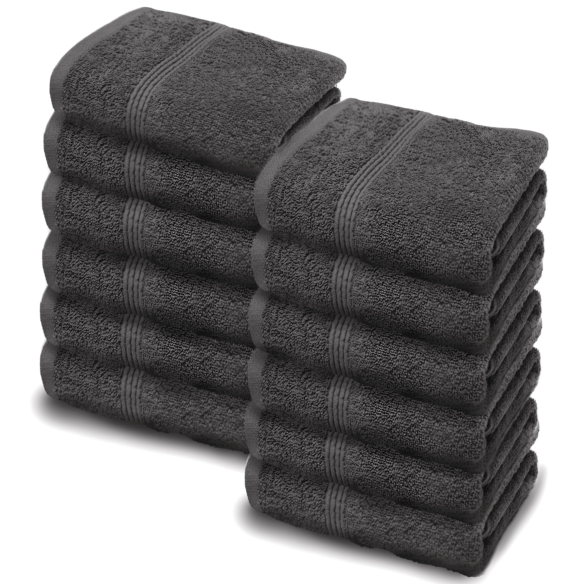 Makooz Premium Face Flannels Pack of 12-500 GSM Egyptian Cotton Towel Set - Quick Dry Absorbent Wash Cloth - Easy Drying Kitchen and Bath Flannel for Home, Spa & Professional Use - 30x30CM Charcoal