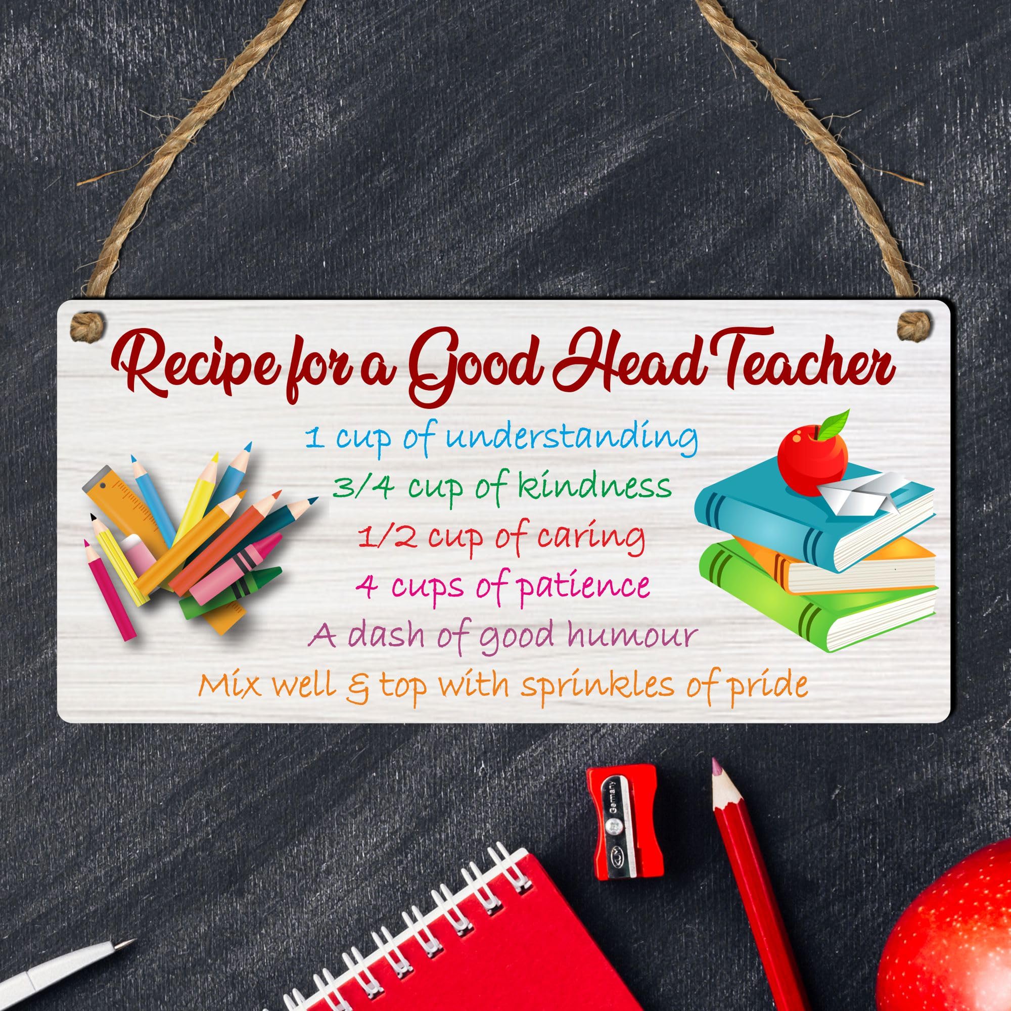 Recipe For A Good Head Teacher Plaque - Non-Personalised Grey MDF Keepsake For School Leader End Of Term Gift Thoughtful Educational Appreciation Present (Small: 19 cm (H) × 9 cm (W))