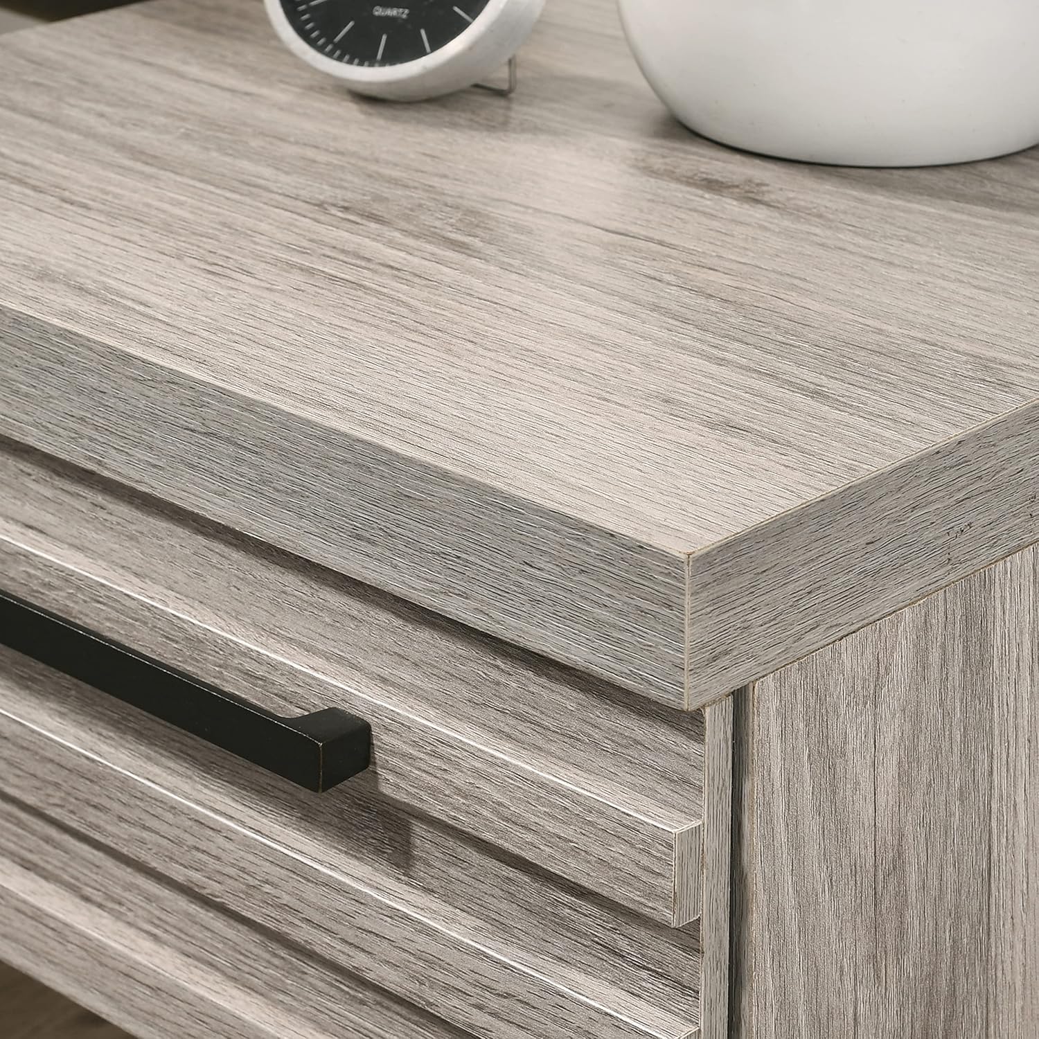 Roundhill Furniture Alvear Contemporary Wood Nightstand with Metal Base, One Size, Weathered Gray