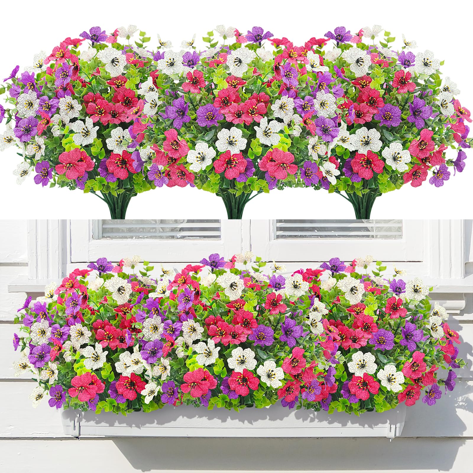 Yueshop Künstliche Blumen, UV-beständig, künstliche Pflanzen, Blumen, realistische Kunstplastik, Frühlingsblumen, Großpackung für den Innen- und Außenbereich, für Zuhause, Garten, Veranda, Bauernhaus