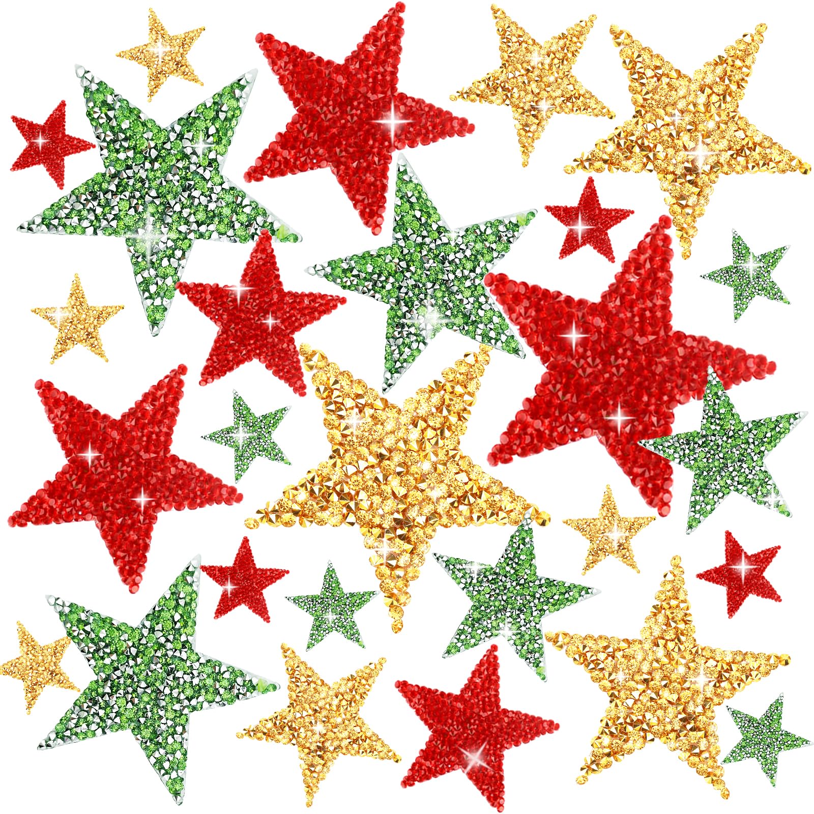 27 Pcs 4 Size Christmas Themed Rhinestone Star Patches for DIY