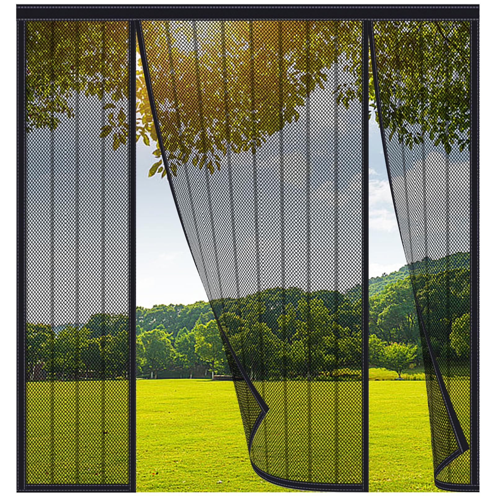 FYHDSH Magnetic Fly Screens for Doors, Anti Mosquito Mesh Curtain, Double Door Screen Curtain for Sliding Door with Powerful Magnets and Full Frame Magic Tape, Keep Fly Bug Out, Black-A-260x230cm