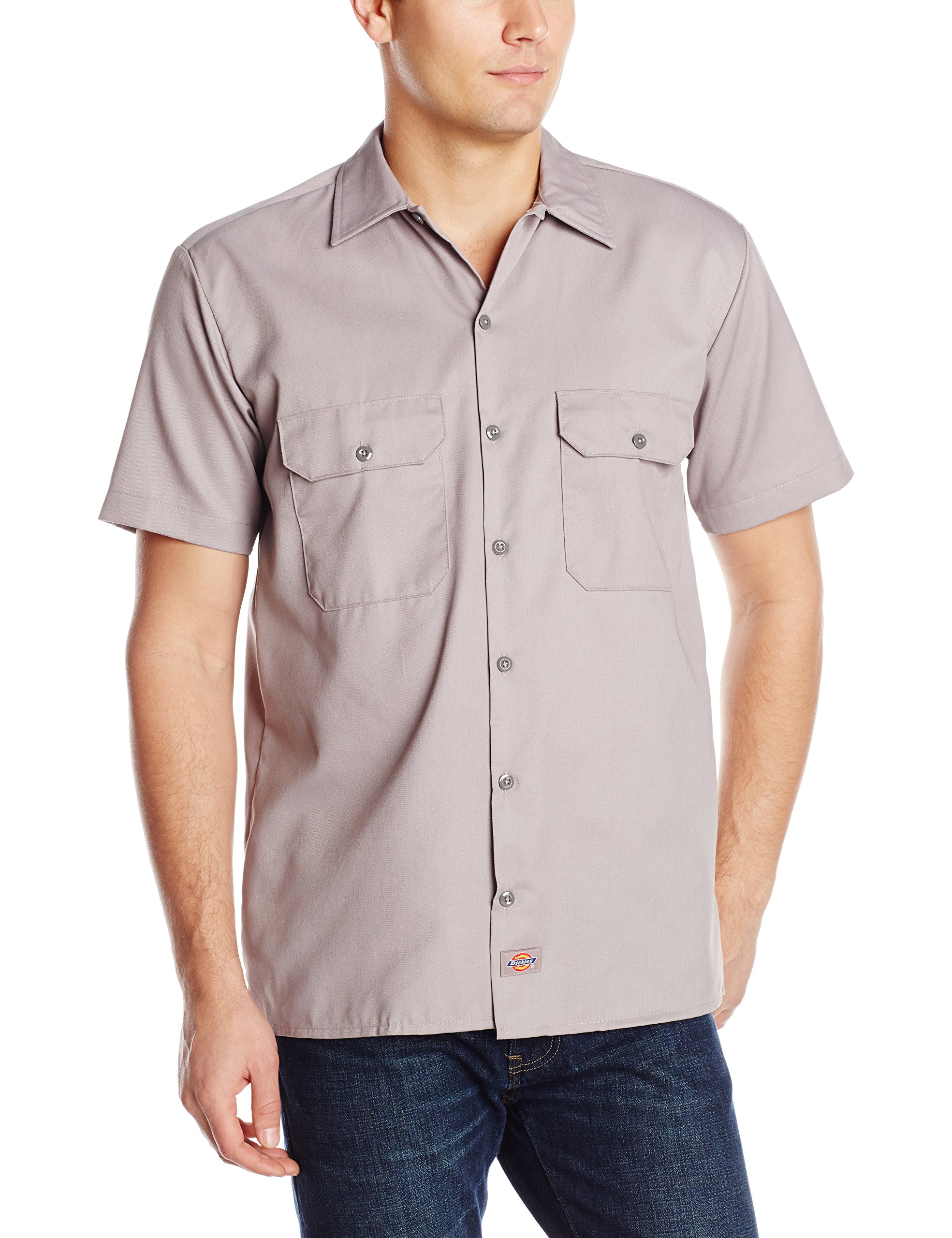 Dickies Men's Big and Tall Long Sleeve Work Shirt, Silver, Large