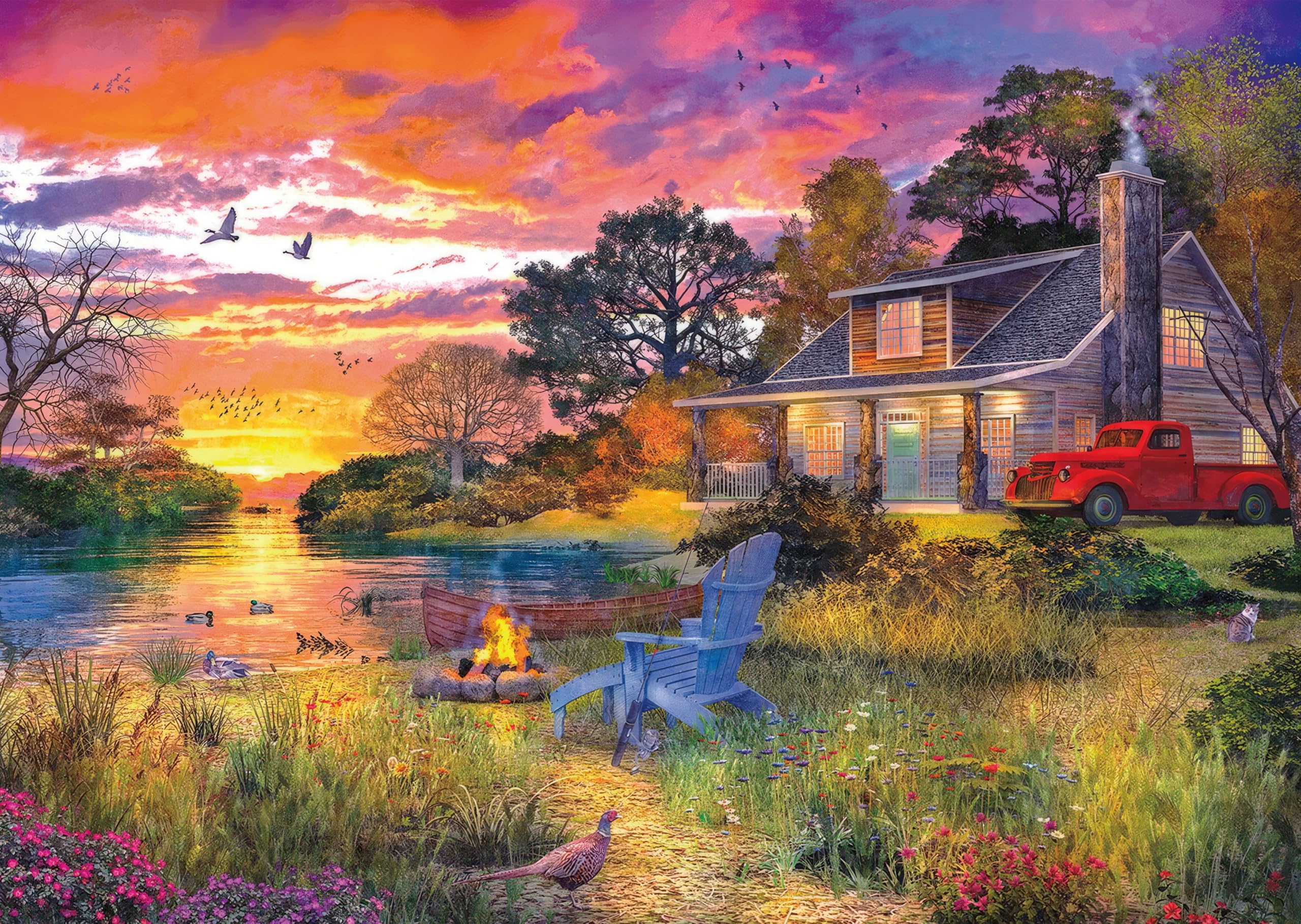 AveJoys Jigsaw Puzzles for Adults 1000 Piece The Cottage by The Sunset Lake 27.56 x 19.69 Inch Jigsaw Puzzle for Adults Educational Game 1000 Pieces Puzzles for Adult