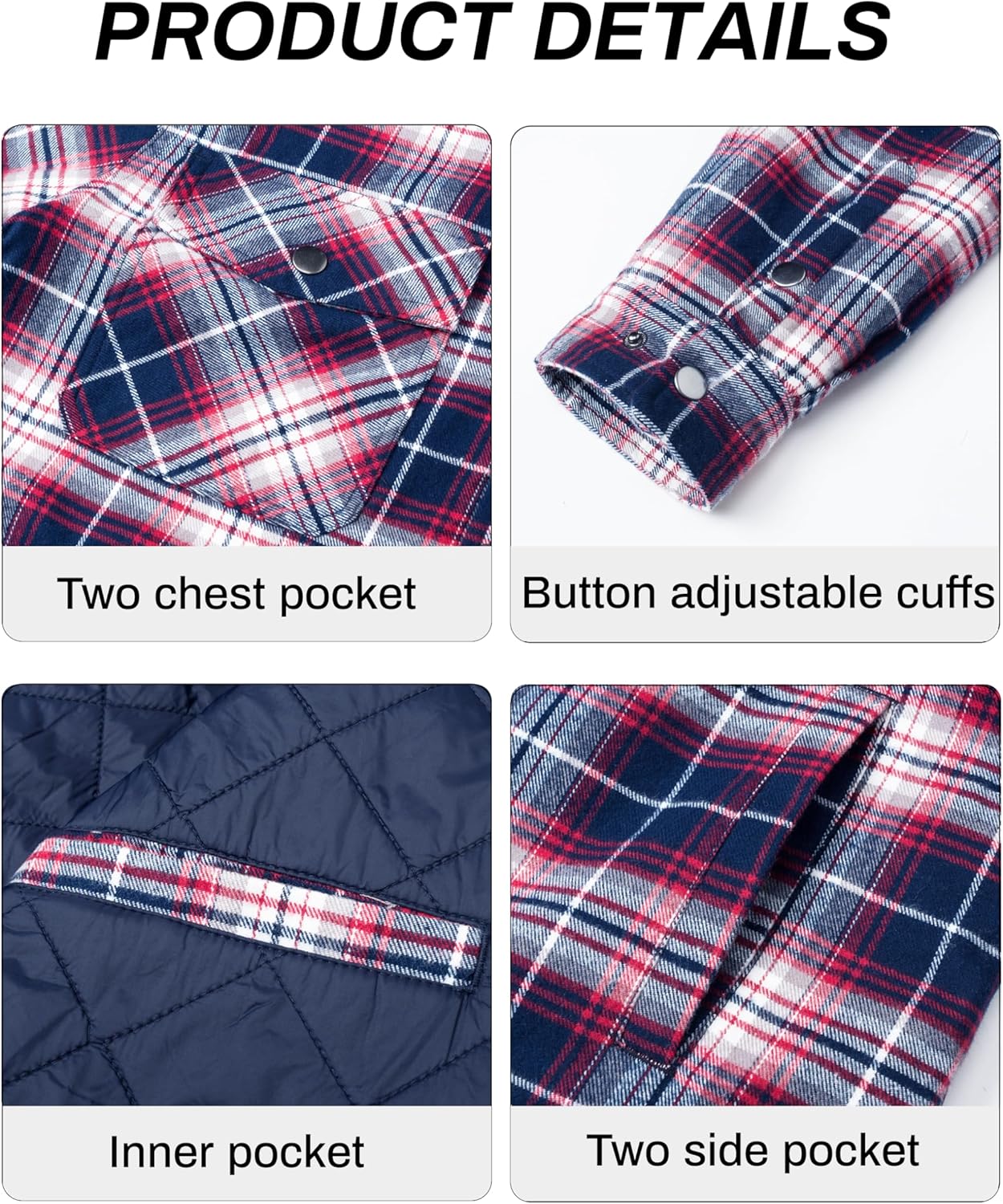 MAGCOMSEN Men's Flannel Shirts Long Sleeve Quilted Lined Button Down Plaid Flannel Jacket Heavyweight Warm Winter Coat - Image 6