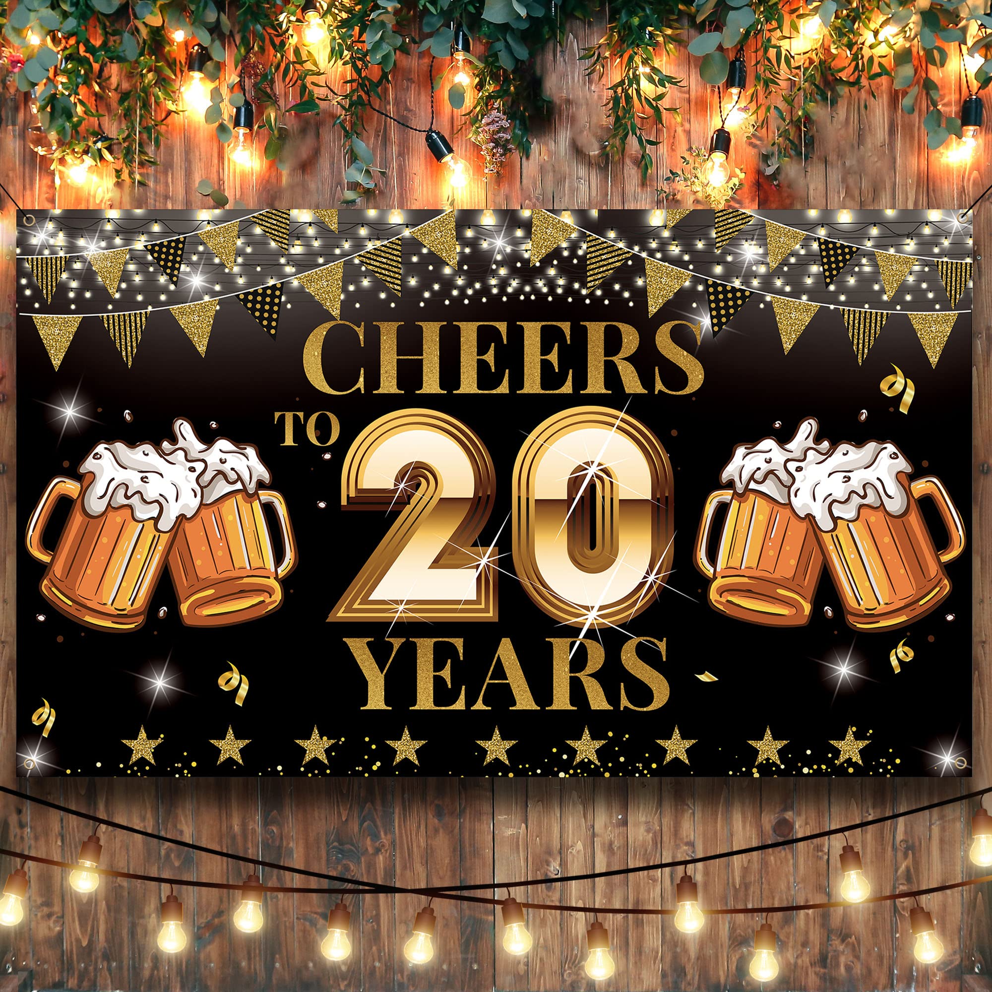 UR-PartyGo Wimpelkette „Cheers To 20 Years“ – Glitzerndes Banner Für Geburtstag, Hochzeit & Ruhestand