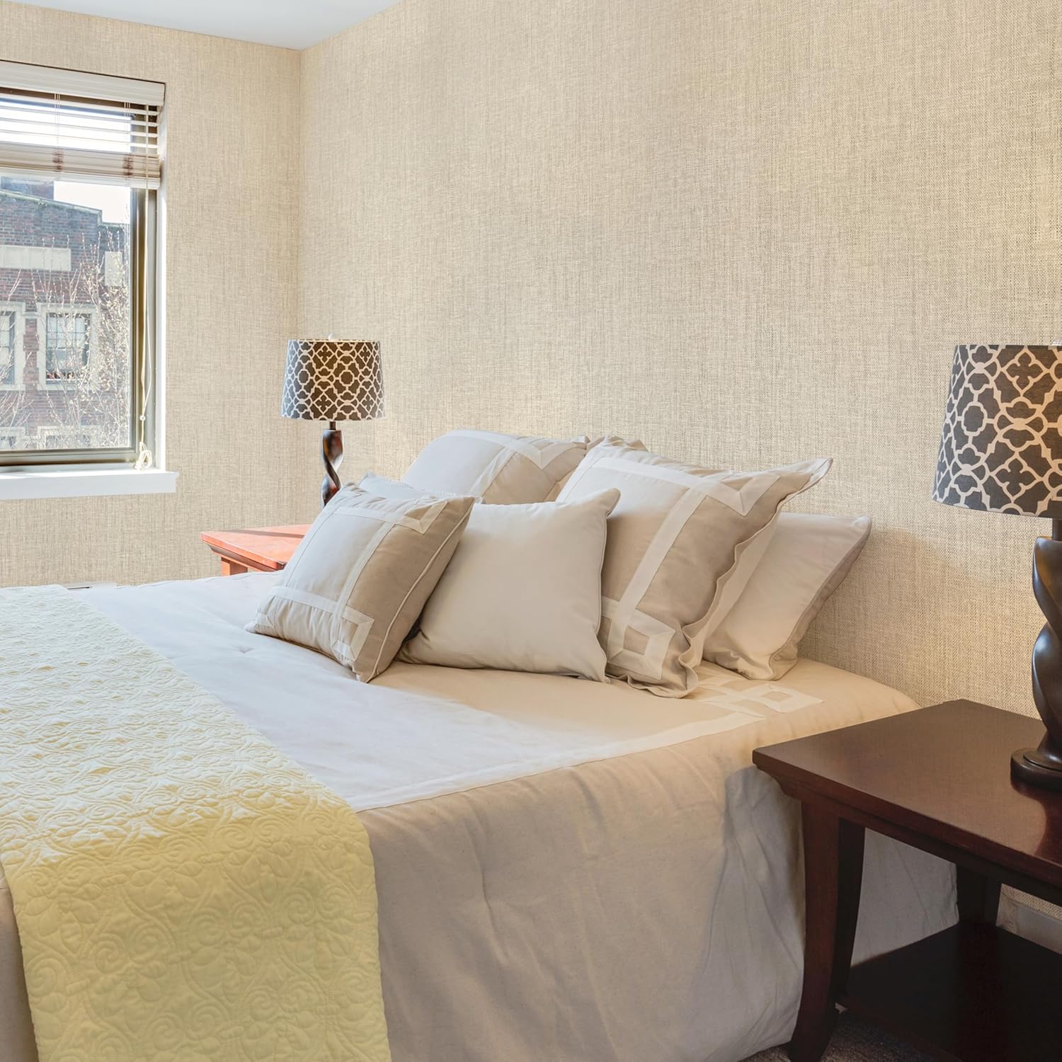 Ansehan Grasscloth Textured Wallcovering W712 Terraces Collection 36" W x 8 Yard L, Natural Modern Paper Weave, Non Prepasted Home Décor for Boho Living Sapce Feature Wall, Beige/Gray/Wheat