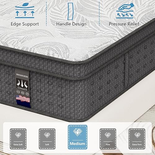 Miniatura 4 de Colchón tamaño King, de 14 pulgadas, colchón híbrido en una caja, resortes de bolsillo individuales con espuma viscoelástica, firmeza media, alivio