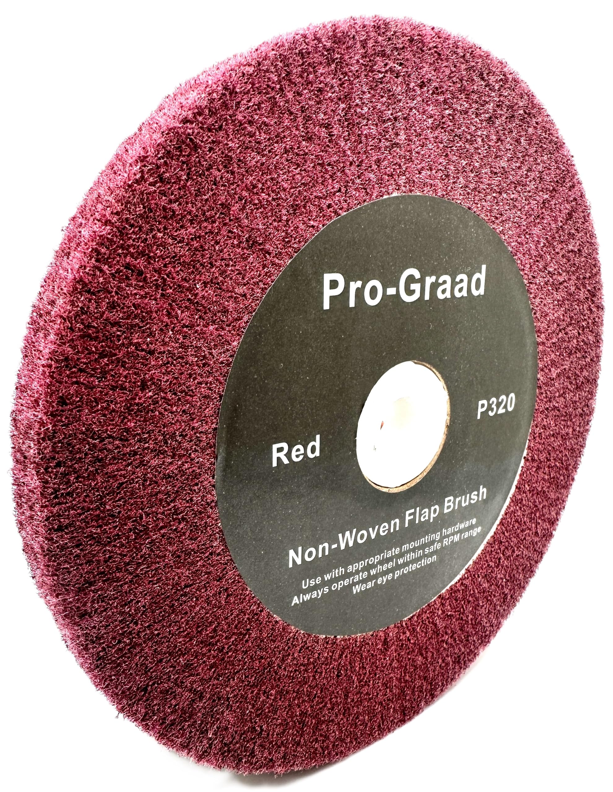 Pro-Graad 6” x 1/2” x 1” Arbor Red Bench Grinder Polishing Flap Wheel, 320 Grit, Tight Weave, Great for refurbishing Golf Clubs and Metal, Non-Woven