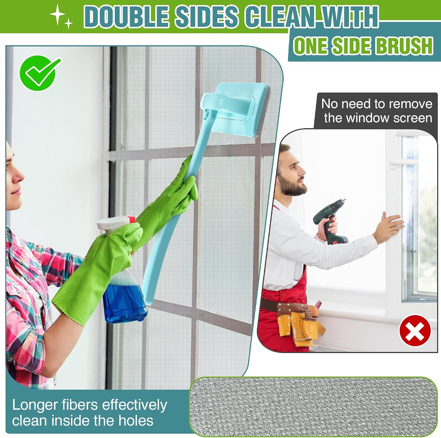Enhon 1 Pack Mesh Screen Cleaner, Window Screen Cleaning Brush Washing Equipment, Detachable Window Cleaner Tool with Wet and Dry Dual Use