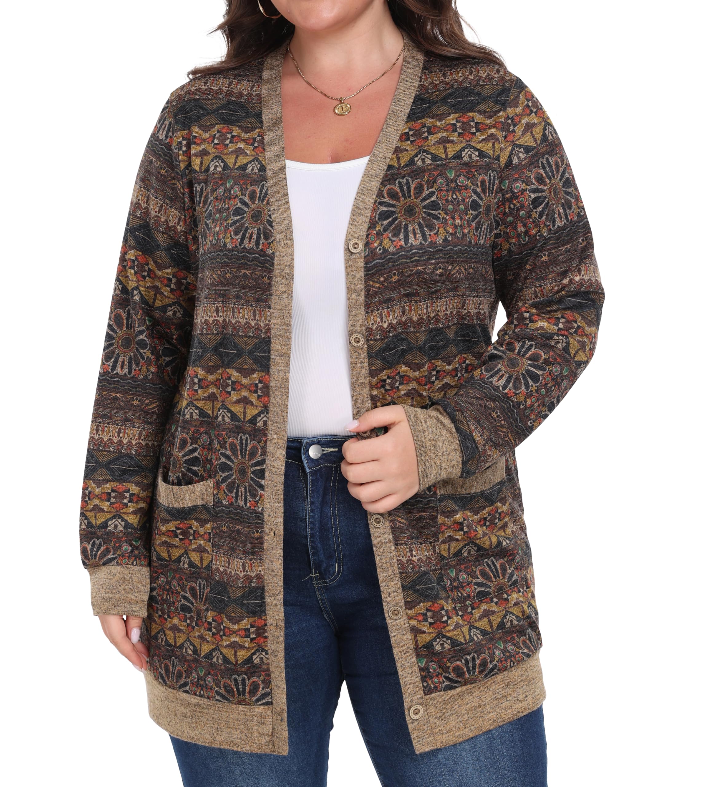 OLRIKPlus Size Sweater for Women Long Sleeve Buttons Down Cardigans Casual Jacket Coat with Pockets