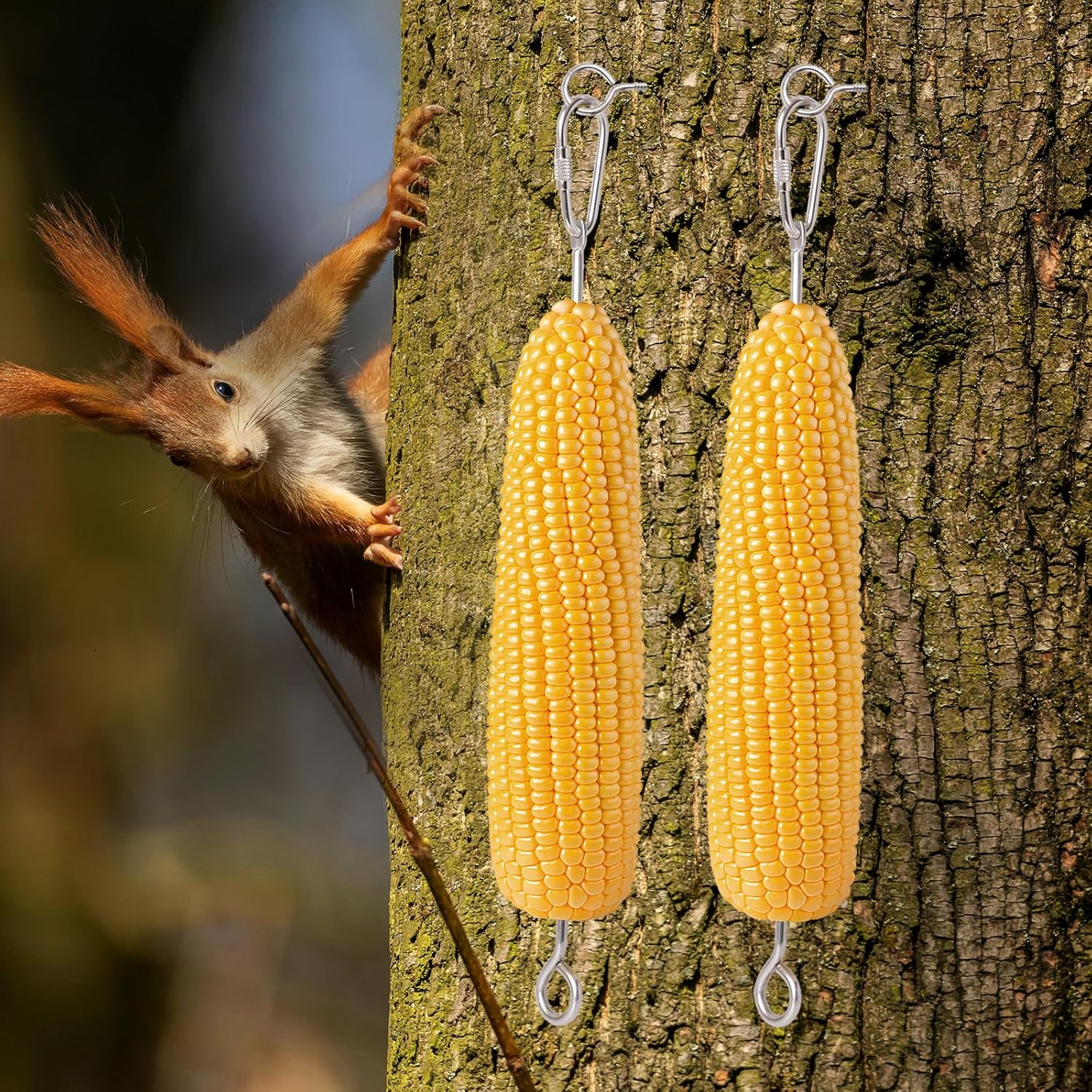 Durable 304 Stainless Steel Hanging Squirrel Feeder for Outside, Chipmunk Feeder, Squirrel Feeders for Outdoors, Squirrel Food for Backyard,Garden Squirrels Hold Corn, Corn Cob (32Inch - 2Rod)