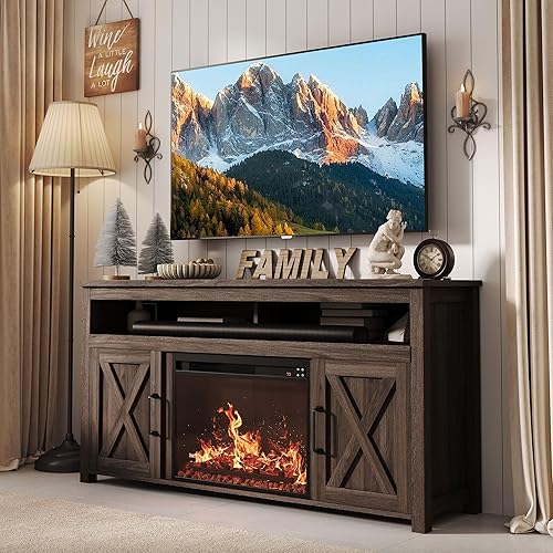 Miniatura 26 de BELLEZE Soporte de TV con chimenea de 58 pulgadas para televisores de hasta 65 pulgadas, calentador eléctrico de chimenea de 23 pulgadas con sonido,