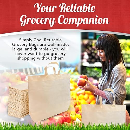 Miniatura 5 de Simply Cool Paquete de 50 bolsas de compras reutilizables ecológicas de 19.6 x 16.1 x 7 pulgadas, 2.26 ozm, duraderas, reciclables, lavables,