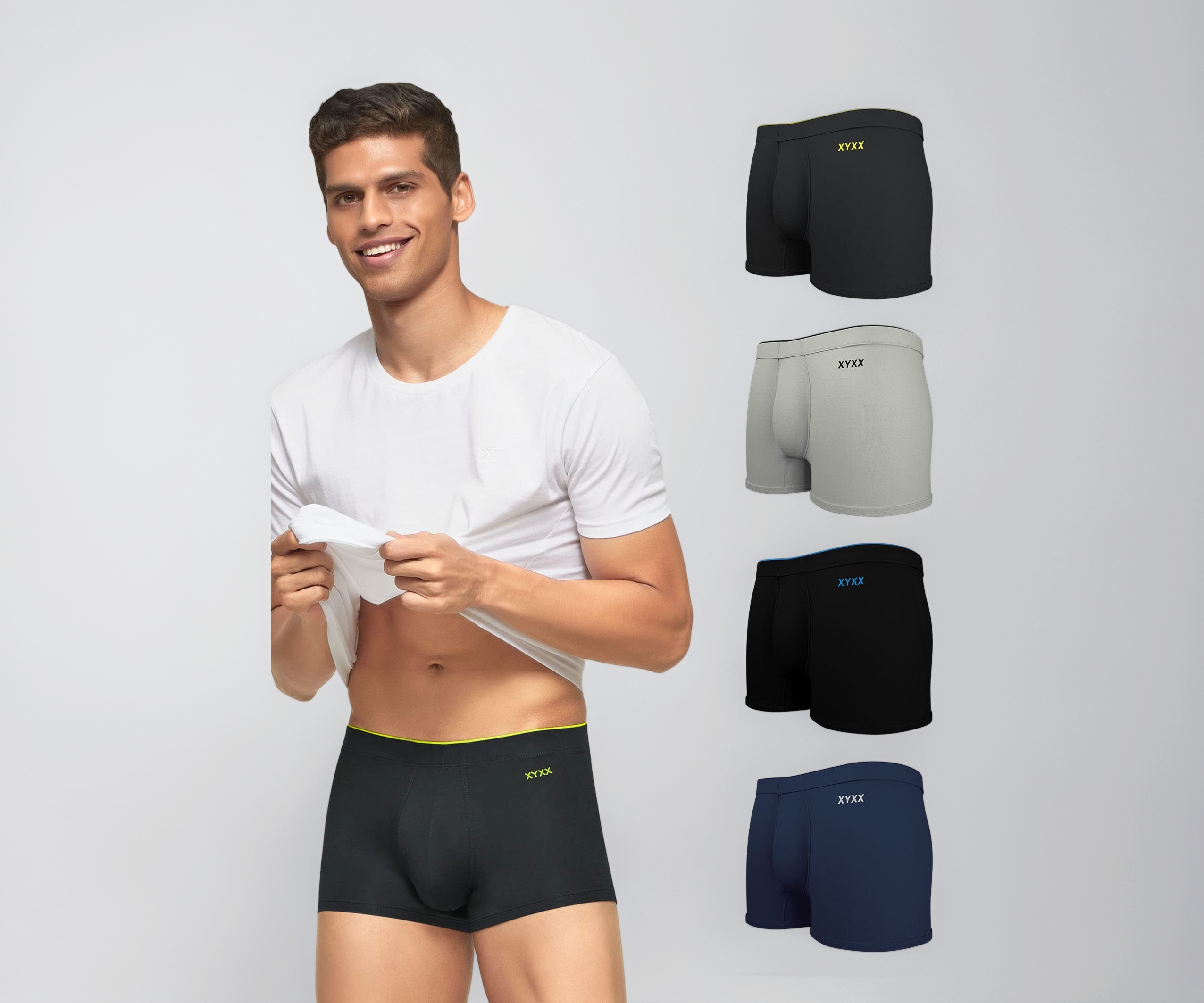 XYXX Men's Uno Micromodal Regular Fit Solid Antimicrobial Trunks with No Marks Waistband (Pack of 5)