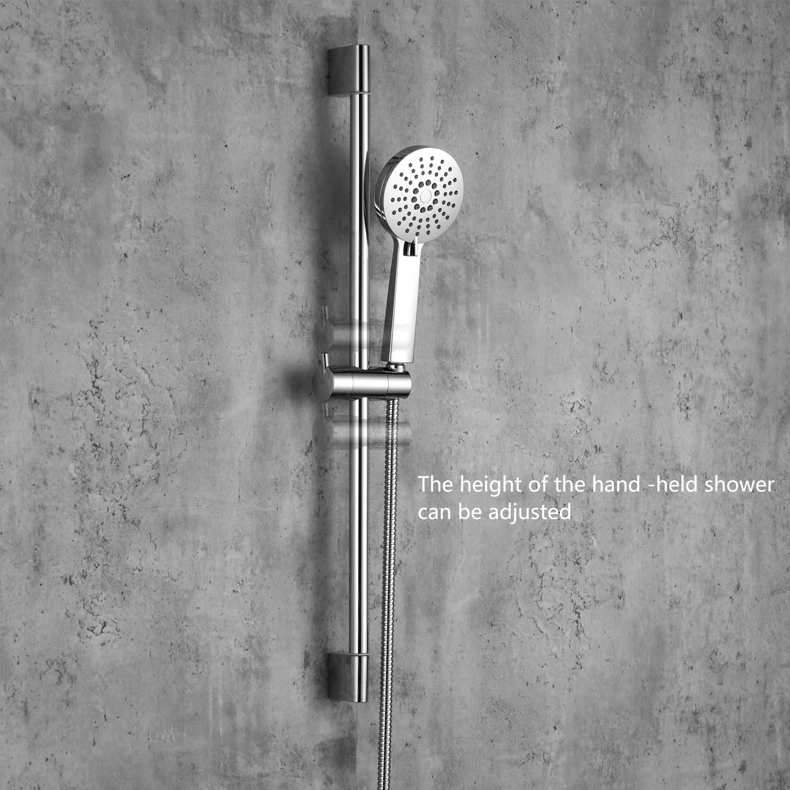 YOOZENA Shower Rail Kit, Shower Column Without Mixer, Adjustable Support Bracket, Flexible Hose, 3-Function Handheld, Chrome - Image 4