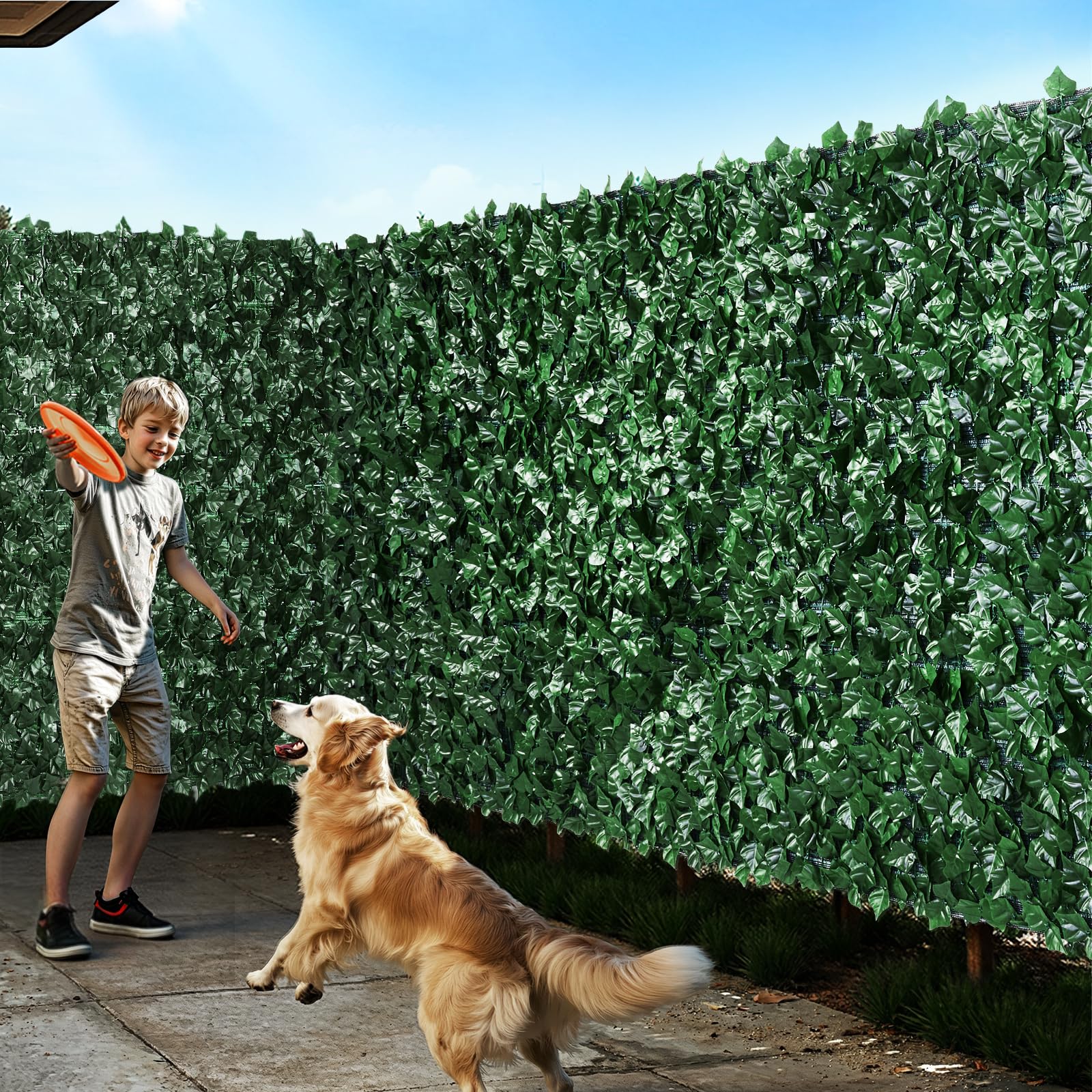 VEVOR Valla de Privacidad de Hiedra, Pantalla de Pared Verde Artificial, Valla de Hiedra Verde con Respaldo de Tela de Malla y Junta Reforzada, Setos Falsos Decoración de Hojas de Vid para Jardín