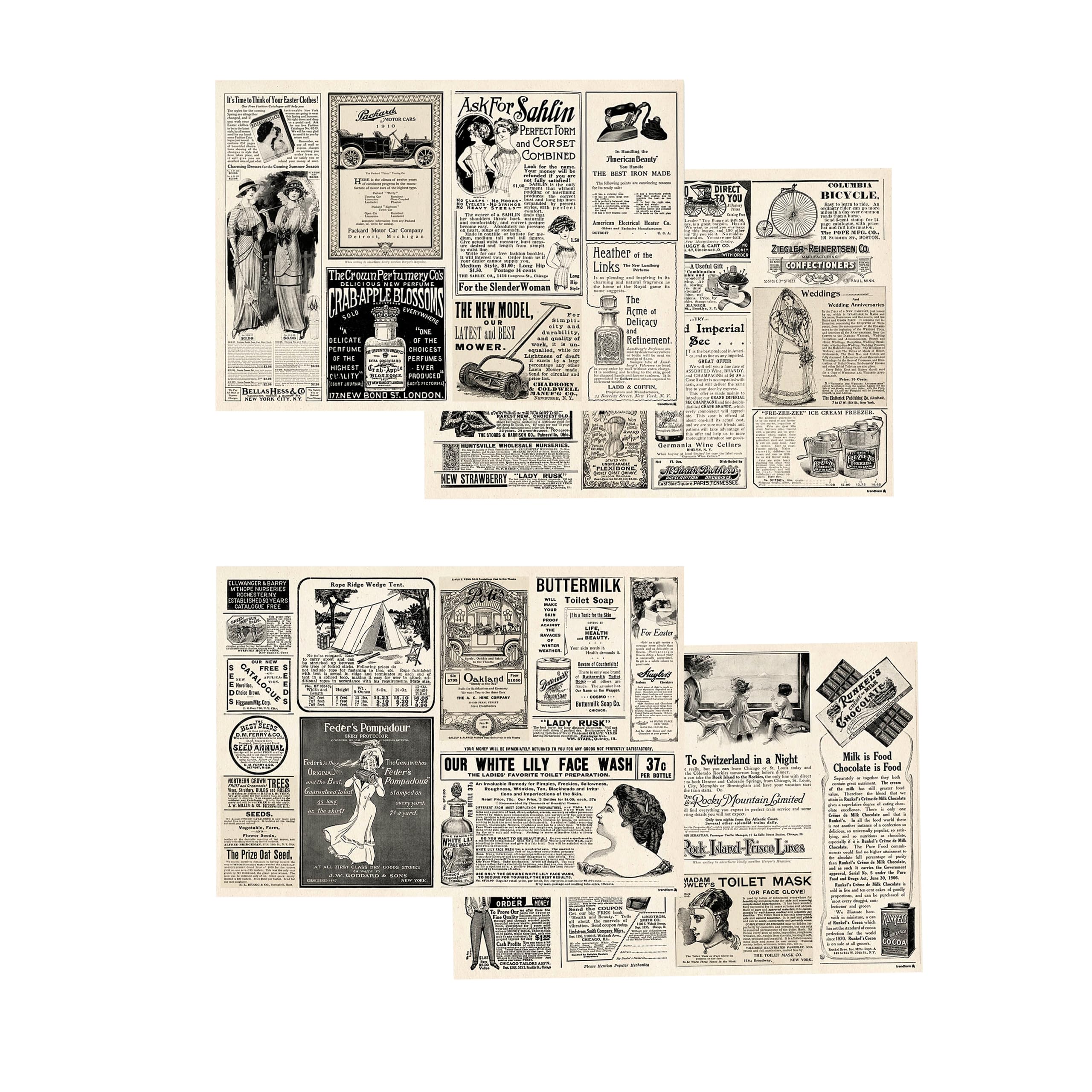 Dinnergut 4 x 12 paper placemats with newspaper motif, 48 pieces, DIN A3, premium paper, table mat with vintage advertisements, newspaper, theme party, disposable place mat for table decoration