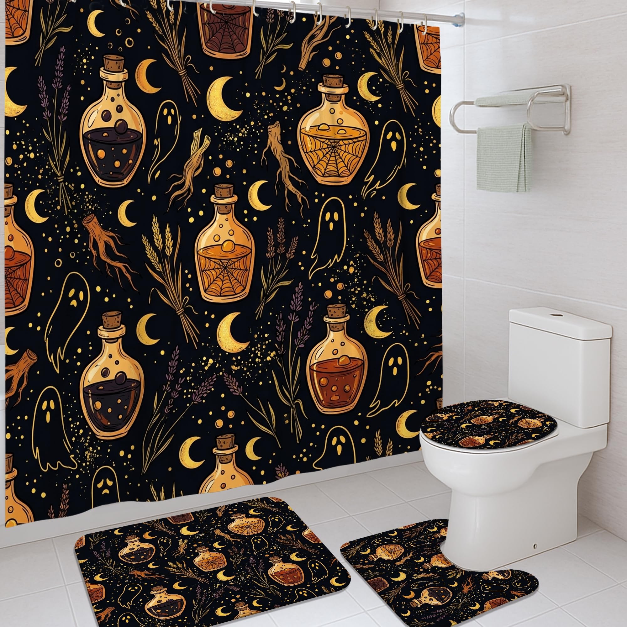 Rideau de douche Halloween en polyester 183x183cm imperméable pour salle de bain